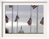 Flags at the Washington Monument Fly at Half Staff Framed Photographic Print by Gerald Herbert
