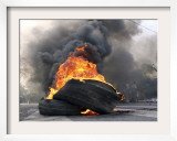 Supporters of Pakistani Shiite Muslim Group, Gather Near to Burning Tire Barricades Rally, Pakistan Framed Photographic Print