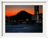 Yokohama City is Lit up Under Dusk at Sunset with the Backdrop of the Mount Fuji Framed Photographic Print