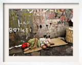 An Indonesian Boy Wearing a Spiderman Mask Sleeps on a Piece of Cardboard Framed Photographic Print by Ed Wray