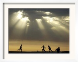 Iraqi Kurdish Boys Play Football as the Sun Sets Framed Photographic Print