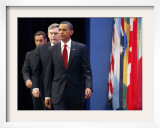 President Obama, with Other Officials, Arrives to Make a Statement on Iran's Nuclear Facility Framed Photographic Print