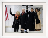Barack Obama, Joe Biden and Their Wives Wave During the Inaugural Celebration at Lincoln Memorial Framed Photographic Print