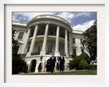 President Bush, Right, and Vice President Dick Cheney Walk to the South Lawn Framed Photographic Print