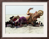 Devotees Immerse a Giant Clay Idol of Hindu Elephant-Headed God Ganesh into the Arabian Sea, Bombay Framed Photographic Print