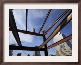 Ironworker Walks a Beam Above the 24th Floor of One World Trade Center in New York Framed Photographic Print