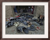 Afghan Refugee Children Look Out of the Mosque During a Daily Quran Class Framed Photographic Print