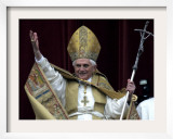 Pope Benedict XVI Waves to Pilgrims and Faithful fromSt. Peter's Basilica at the Vatican Framed Photographic Print