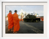 Thai Monks Watch as Soldiers Guard an Area Near Crucial Government Buildings Bangkok, Thailand Framed Photographic Print