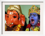 A Child Dressed as Hindu God Krishna Yawns, Chennai, India, September 22, 2006 Framed Photographic Print by M. Lakshman