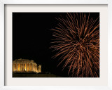 Fireworks Illuminate the Ancient Parthenon Atop the Acropolis Hill Framed Photographic Print