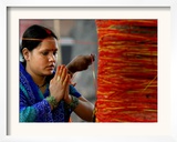 A Woman Offers Prayers to a Banyan Tree Covered by Sacred Thread Framed Photographic Print