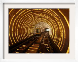 Empty Tourist Subway Car Runs Through Illuminated Tunnel in Shanghai, China Framed Photographic Print