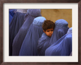 Afghan Women Wearing Burqas Line Up to Vote at a Polling Station in Kabul Framed Photographic Print