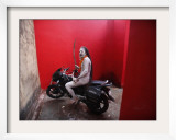 Ash Smeared Naked Hindu Holy Man, Poses on a Motorcycle at the Kumbh Mela Festival in India Framed Photographic Print