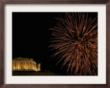 Fireworks Illuminate the Ancient Parthenon Atop the Acropolis Hill Framed Photographic Print