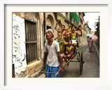 A Rickshaw Puller Carries Supporters of Brazil Soccer Team Framed Photographic Print