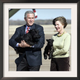 President Bush and First Lady, Laura, Carry Their Dogs Framed Photographic Print