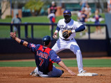Cleveland Indians v San Diego Padres, PEORIA, AZ - MARCH 13: Orlando Hudson and Matt LaPorta Photographic Print by Kevork Djansezian