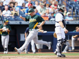 Oakland Athletics v San Diego Padres, PEORIA, AZ - MARCH 06: Cliff Pennington and Gregg Zaun Photographic Print by Christian Petersen