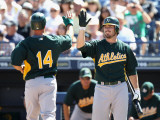Oakland Athletics v Seattle Mariners, PEORIA, AZ - MARCH 12: Mark Ellis and Andy LaRoche Photographic Print by Christian Petersen