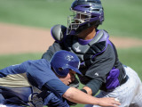 Colorado Rockies v San Diego Padres, PEORIA, AZ - MARCH 02: Will Venable and Jose Morales Photographic Print by Harry How