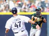 Oakland Athletics v San Diego Padres, PEORIA, AZ - MARCH 06: Cliff Pennington and Ryan Ludwick Photographic Print by Christian Petersen