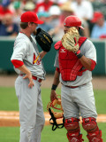 St. Louis Cardinals v Florida Marlins, JUPITER, FL - MARCH 06: Kevin Thomas and Gerald Laird Photographic Print by Marc Serota