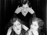Triple Exposure of Girl in Hear No Evil, See No Evil, Speak No Evil Poses Fotografie-Druck von H. Armstrong Roberts