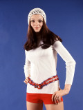Young Brunette Woman in Red Hotpants, Crochet Cap Photographic Print by H. Armstrong Roberts