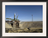 Soyuz Rocket Is Erected into Position at the Launch Pad at Baikonur Cosmodrome in Kazakhstan Prints by Stocktrek Images 