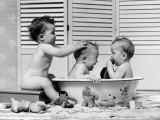 Three Babies in Wash Tub, Bathing Photographic Print by H. Armstrong Roberts