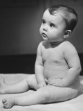 Baby Boy (6-9 Months) Sitting on Blanket Photographic Print by George Marks