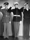 Army, Marine and Navy Men in Uniform Saluting Photographic Print by George Marks