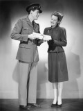 Soldier Handing Woman Box Photographic Print by George Marks