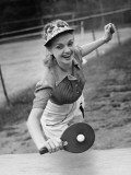 Woman Playing Table Tennis Photographic Print by George Marks