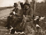 Two Hunters With Dogs Sharing Cigars Photographic Print