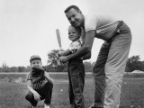 Father and Two Sons Playing Baseball Photographic Print