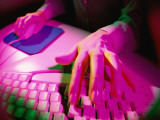 Woman Using Computer Keyboard and Mouse, Close-Up Photographic Print