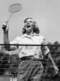 Woman Playing Badminton Photographic Print