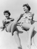 Two Young Women Wearing Swimsuits, Lying on Sand, Elevated View Photographic Print