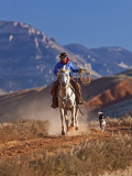Cowgirl Riding a Trail in the Big Horn Mountains, Shell, Wyoming, USA Photographic Print by Joe Restuccia III