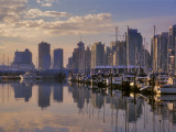 Vancouver Skyline With Boats in Harbor at Sunrise Seen From Stanley Park, British Columbia, Canada Photographic Print by Janis Miglavs