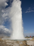 Tourists Watch Strokkur Geyser Erupting, Geysir, Iceland Photographic Print by Don Grall
