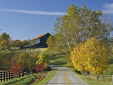 Rural Road Through Bluegrass in Autumn Near Lexington, Kentucky, USA Photographic Print by Adam Jones