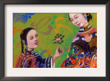 Asian Women Sharing a Flower Poster