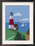 Lighthouse with Sailboats Art