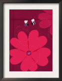 Large Red Flower with Bees Print