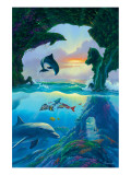 Seven Dolphins Reproduction procédé giclée Premium par Jim Warren