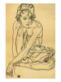 Woman Crouching, 1918 Giclée-Premiumdruck von Egon Schiele